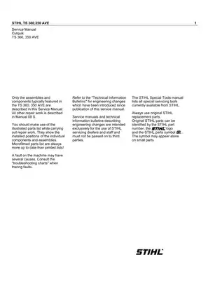 Stihl TS 350 AVE TS 360 Super Cut Saw Service manual, TS 350 TS 08 TS 08S TS 50 TS 200