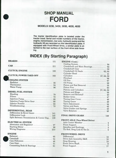 Preview: 1990–1999 Ford 3230, 3430, 3930, 4630, 4830 Tractor Shop Manual (P/N C4085-91017)