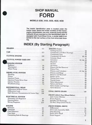 Ford 3000 Series Tractor Service Manual (3230, 3430, 3930, 4630, 4830) - Complete Repair Guide