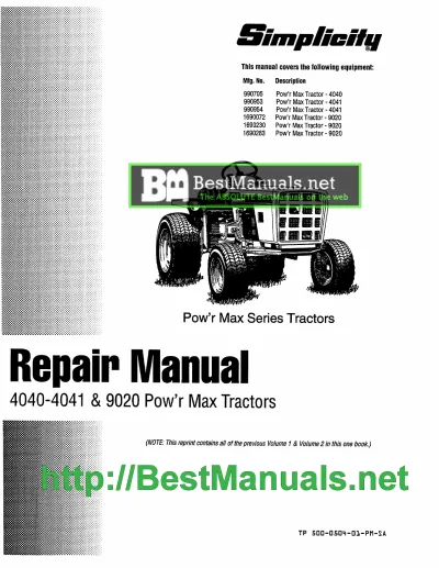 Preview: Simplicity Pow'r Max 4040, 4041, 9020 Repair Manual (P/N TP 500-0504–01-PM-SA)