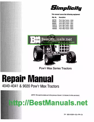 1972-1980 Simplicity 4040, 4041, 9020 PowrMax garden tractor repair manual Preview image 1