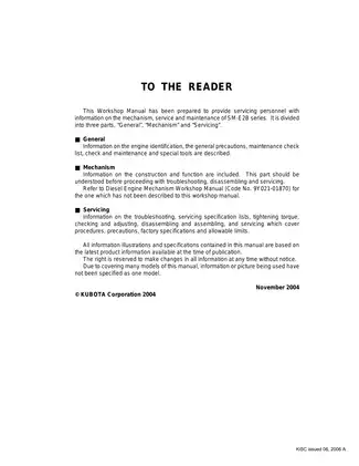 Kubota SM-E2B Diesel Engine Workshop Manual Preview image 2
