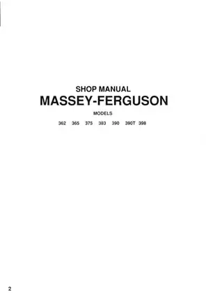 Massey-Ferguson Tractor Shop Manual (Models 362, 365, 375, 383, 390, 390T, 398) Preview image 2