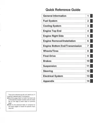 Kawasaki Motorcycle Service Manual - Quick Reference Guide Preview image 3