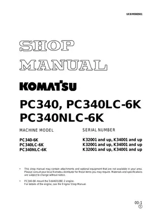 Komatsu PC340, PC340LC-6k, PC340NLC-6k hydraulic excavator shop manual Preview image 1