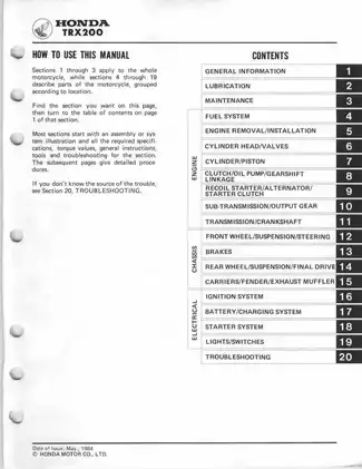 1984 Honda TRX200 Fourtrax 200 ATV shop manual Preview image 3