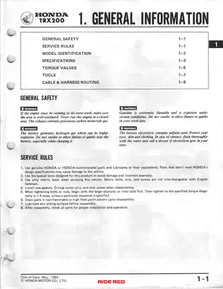 1984 Honda TRX200 Fourtrax 200 ATV shop manual Preview image 4