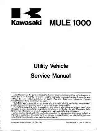 Kawasaki MULE 1000 Utility Vehicle Service Manual - Complete Maintenance and Repair Guide Preview image 5