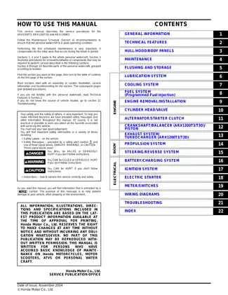 Honda ARX1200 Series Watercraft Service Manual (2004 Models) Preview image 2