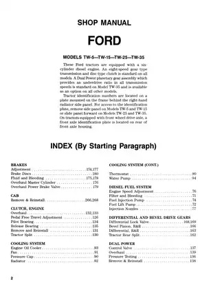Ford Tractor Service Manual for TW-Series Models (TW-5, TW-15, TW-25, TW-35) Preview image 2