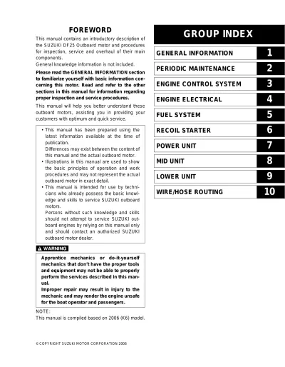 Preview: 2006–2012 Suzuki DF25, DF25E, and DF25R V2 Outboard Motor Service Manual (OEM)