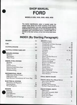 Ford Tractor Service Manual: Models 3230, 3430, 3930, 4630, 4830 - Comprehensive Repair Guide
