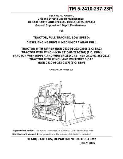 Preview: Caterpillar D7, D7G Bulldozer Repair Manual (P/N TM 5-2410-237-23)