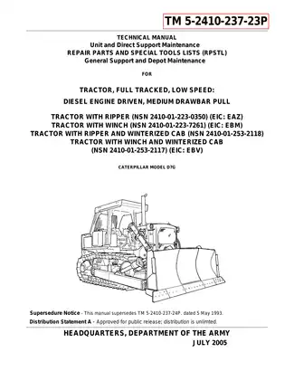Caterpillar D7, D7G bulldozer technical manual