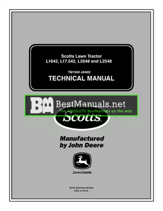 John Deere Scotts L1642, L17.542, L2048, L2548 lawn tractor technical service manual