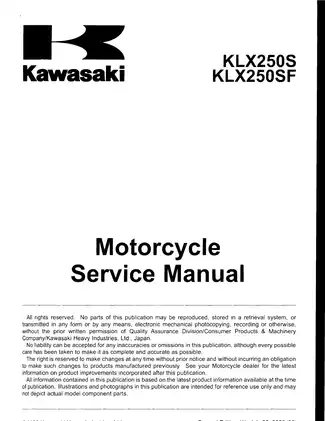 Kawasaki KLX250S Motorcycle Service Manual & Quick Reference Guide Preview image 3