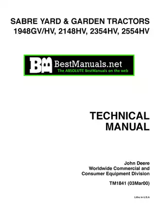 2002 Sabre 1948GV-1948HV, 2148HV, 2354HV, 2554HV John Deere Yard Garden Tractor technical manual Preview image 1