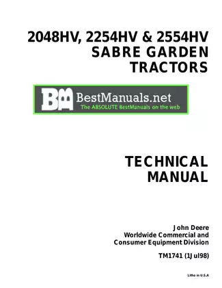 John Deere Sabre 2048HV, 2254HV, 2554HV garden tractor technical manual Preview image 1