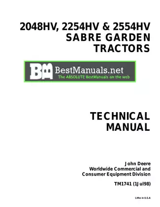 John Deere Sabre Garden Tractors Technical Manual (Models 2048HV, 2254HV, 2554HV)
