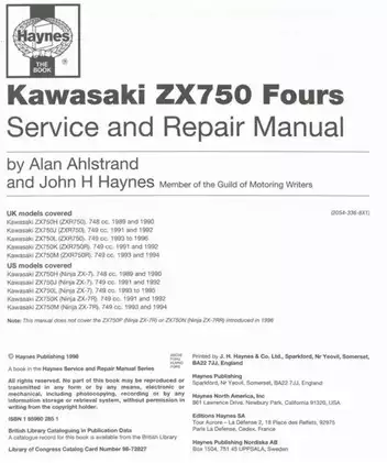 1989-1996 Kawasaki Ninja ZK-Z, ZX750 service & repair manual Preview image 2