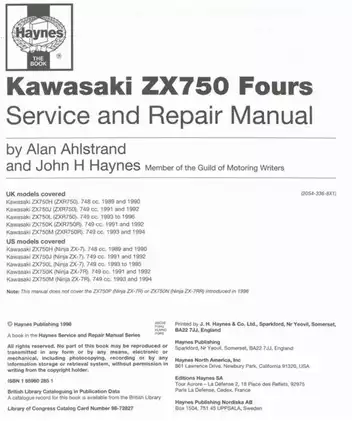 Kawasaki ZX750 Fours Service and Repair Manual (1989-1996) Preview image 2