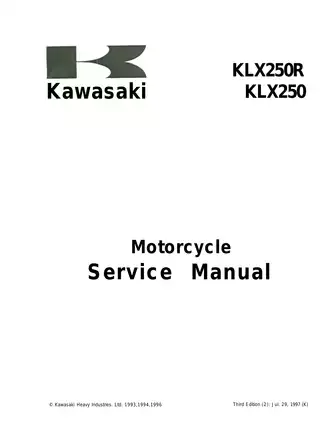 Kawasaki KLX250R Comprehensive Service Manual for 2001-2021 Models