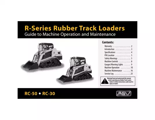 ASV RC30, RC50, R-series rubber track loader parts list Preview image 1