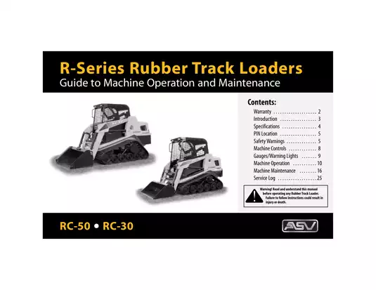 ASV RC30, RC50, R-series rubber track loader parts list