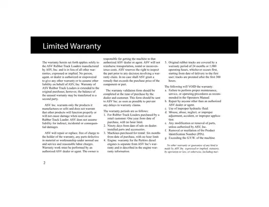 ASV RC30, RC50, R-series rubber track loader parts list Preview image 2