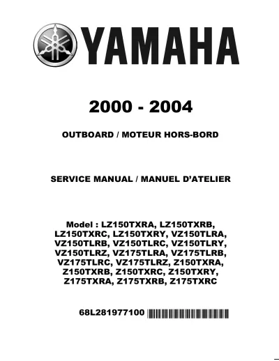 Preview: 2000–2004 Yamaha 150, 175, and 200, V6, HP 2-stroke Outboard Motor Service Manual (P/N 68L281977100)