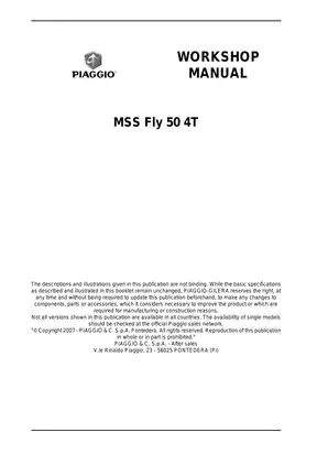 2007-2009 Piaggio Fly 50 4T scooter workshop manual Preview image 2