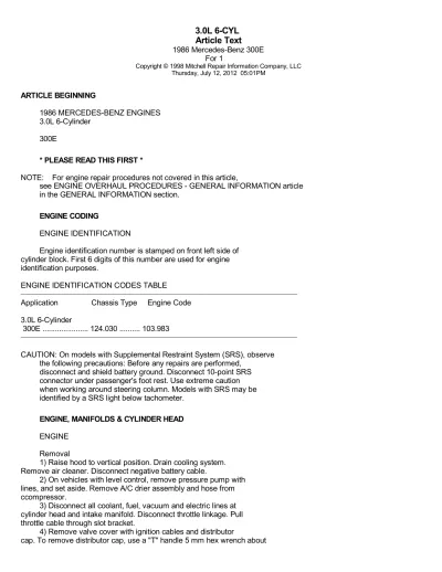 Preview: 1986 Mercedes-Benz 300E Service Manual (PN 126-589-10–21-00)