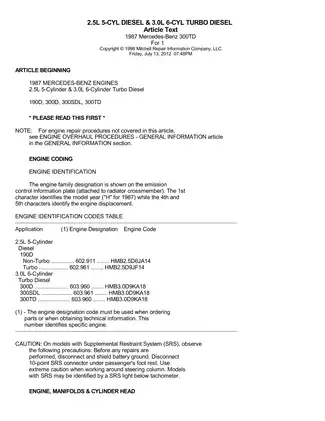 1987 Mercedes 300 TD repair manual Preview image 1