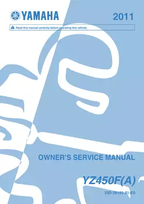 2011 Yamaha YZ 450F service manual Preview image 1