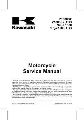 2011-2012 Kawasaki Ninja 1000 SX ABS, Z1000SX, Z1000SX manual Preview image 5