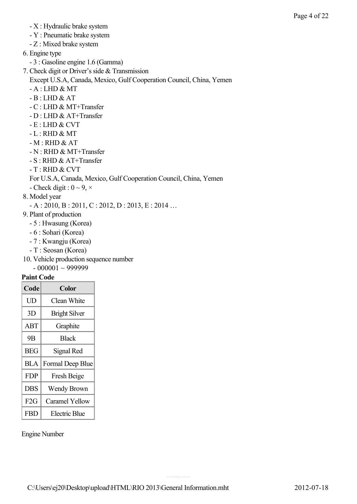 2013 KIA Rio 1.6L GDI, LX, EX, SX repair manual Preview image 4
