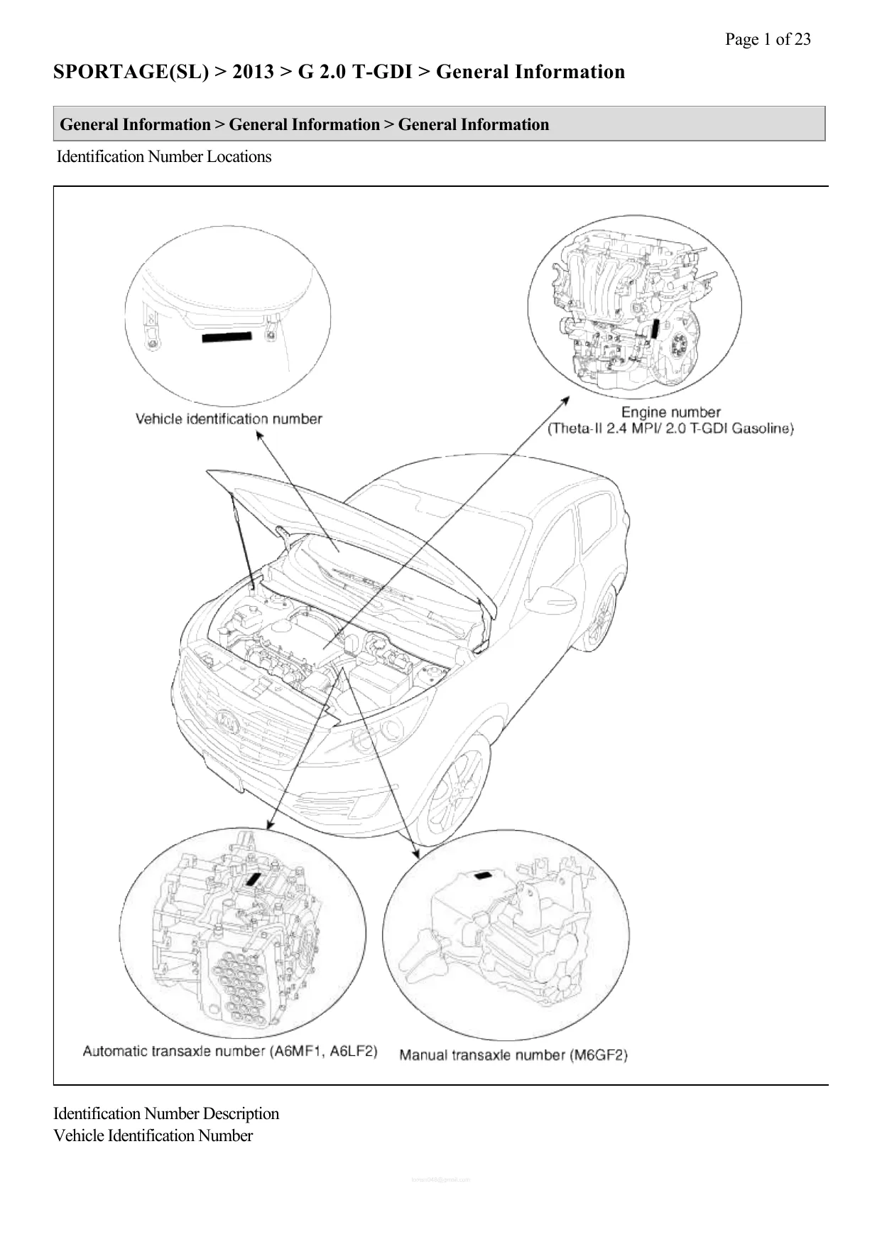 2013 KIA Sportage, 2.4L / 2.0T service manual