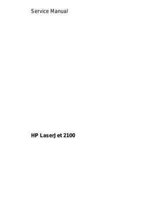 HP LaserJet 2100 Service Manual - Comprehensive Guide for Troubleshooting and Maintenance