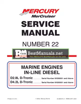 Comprehensive Mercury MerCruiser Engine Service Manual - Diesel Models D2.8L & D4.2L