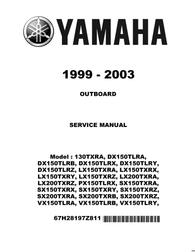 Preview: Yamaha 130 HP, 150 HP, 200 HP V6 Outboard 1999–2003 Service Manual (P/N 67H28197Z811)