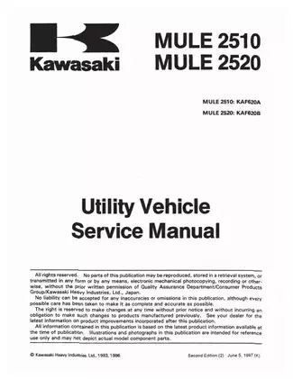 Kawasaki MULE 2510 & 2520 Utility Vehicle Service Manual Preview image 3