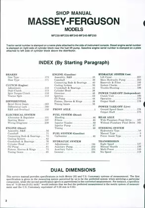 Massey-Ferguson MF230-MF250 Tractor Service Manual