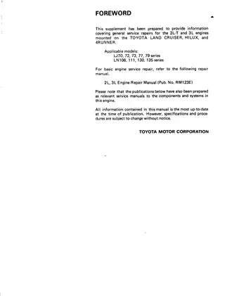 Comprehensive Toyota 2L-T & 3L Engine Repair Manual Supplement Preview image 2
