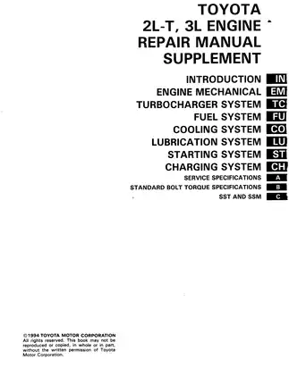Comprehensive Toyota 2L-T & 3L Engine Repair Manual Supplement Preview image 3