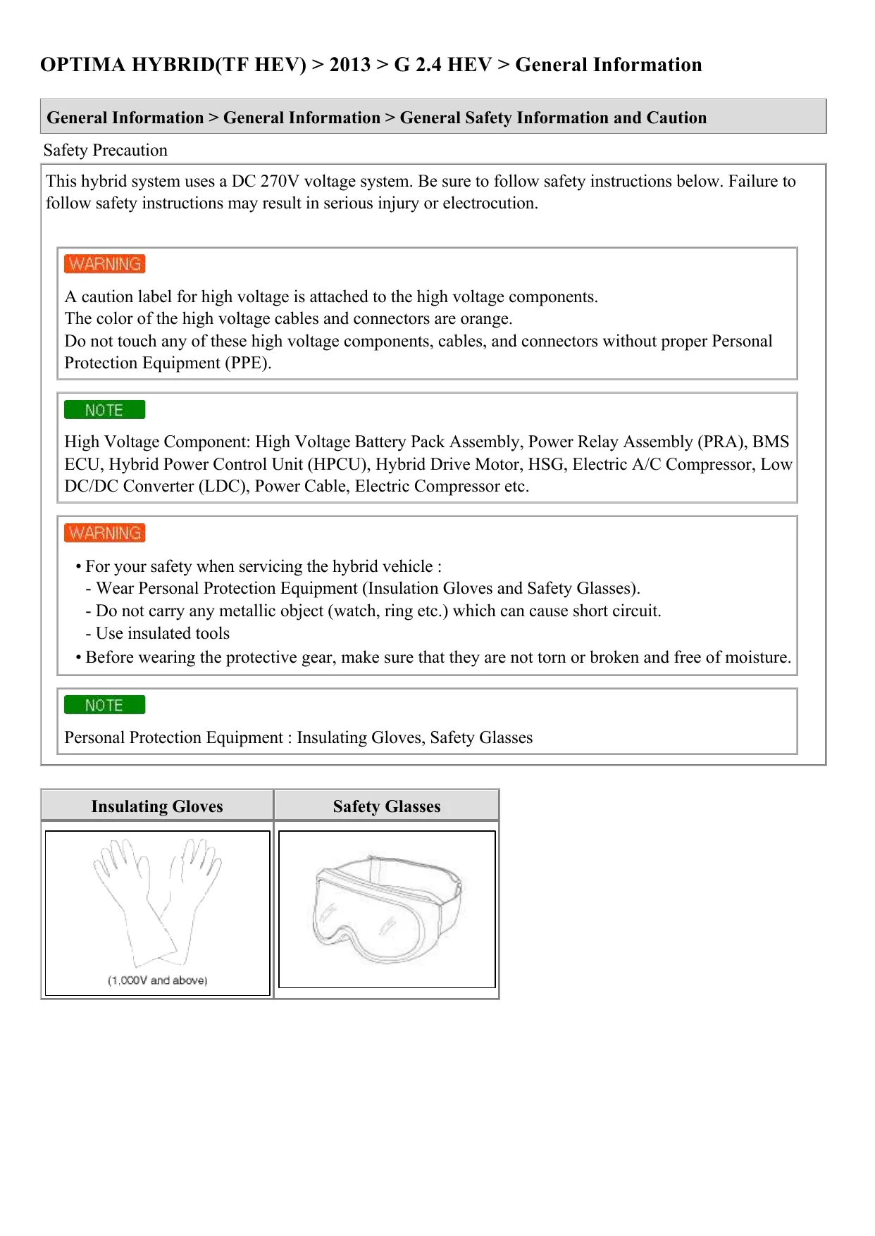 2013 KIA Optima HEV Hybrid service manual