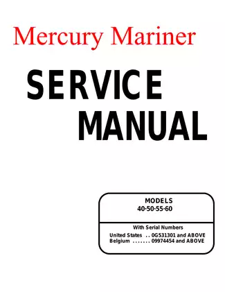 Mercury Mariner outboard motor 40 hp, 50 hp, 55 hp 60 hp service manual Preview image 1