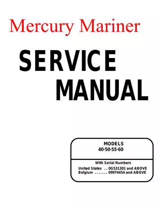 Mercury Mariner outboard motor 40 hp, 50 hp, 55 hp 60 hp service manual