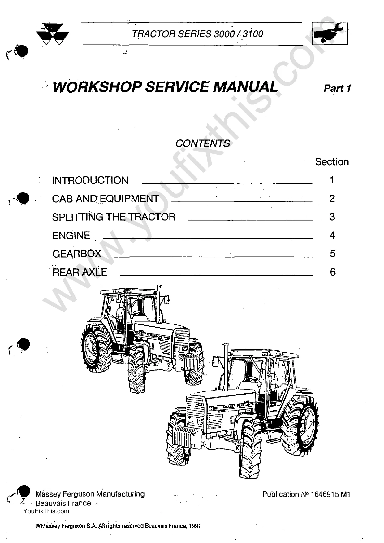 Massey Ferguson 3050, 3060, 3065, 3070, 3080, 3095, 3100, 3115, 3120, 3125, 3140 Row-Crop tractor repair manual Preview image 1