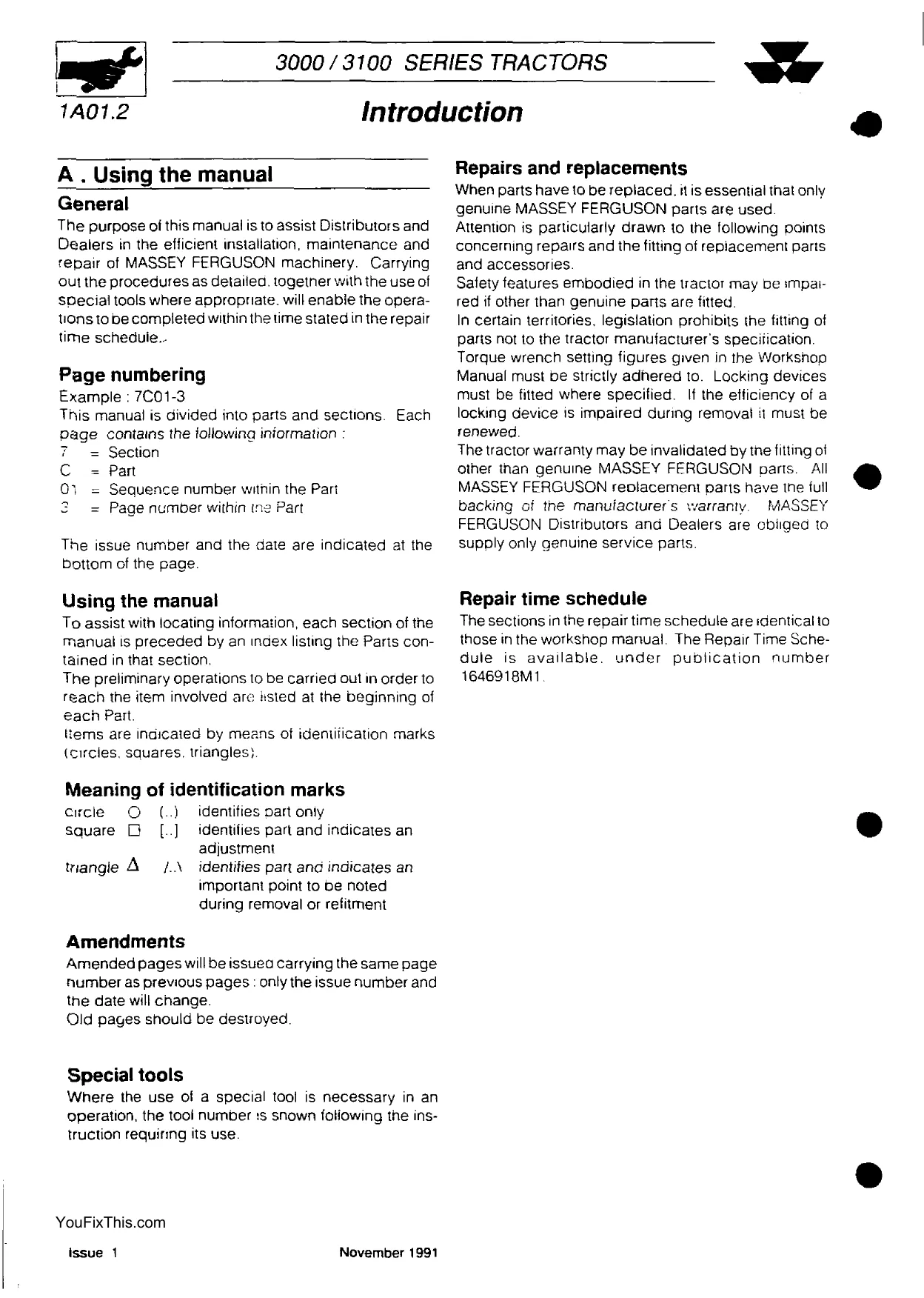 Massey Ferguson 3050, 3060, 3065, 3070, 3080, 3095, 3100, 3115, 3120, 3125, 3140 Row-Crop tractor repair manual Preview image 4