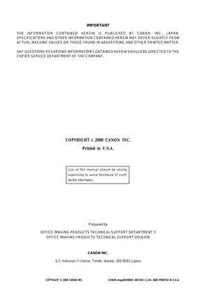 Canon imageRUNNER 600 Service Manual - Comprehensive Repair and Maintenance Guide Preview image 2